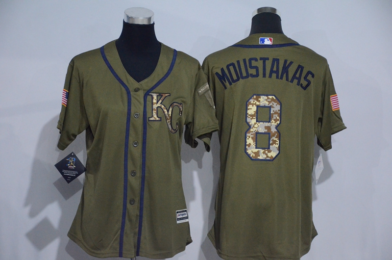 Womens 2017 MLB Kansas City Royals #8 Moustakas Green Salute to Service Stitched Baseball Jersey->women mlb jersey->Women Jersey